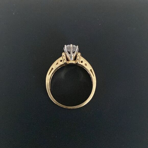 14K Yellow Gold Vintage Custom Engagement Ring 1 Carat CZ Solitaire - Picture 6 of 8